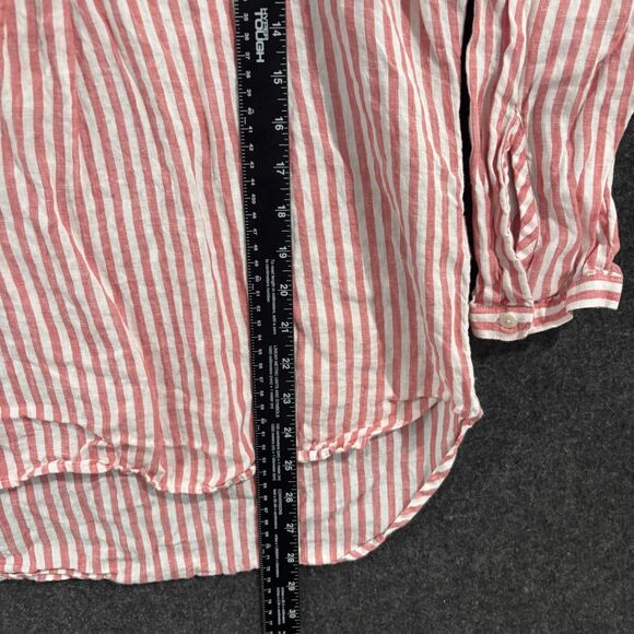 LL Bean Shirt Women's Medium Pink White Stripe 100% Linen Tunic Popover Top - Picture 4 of 8